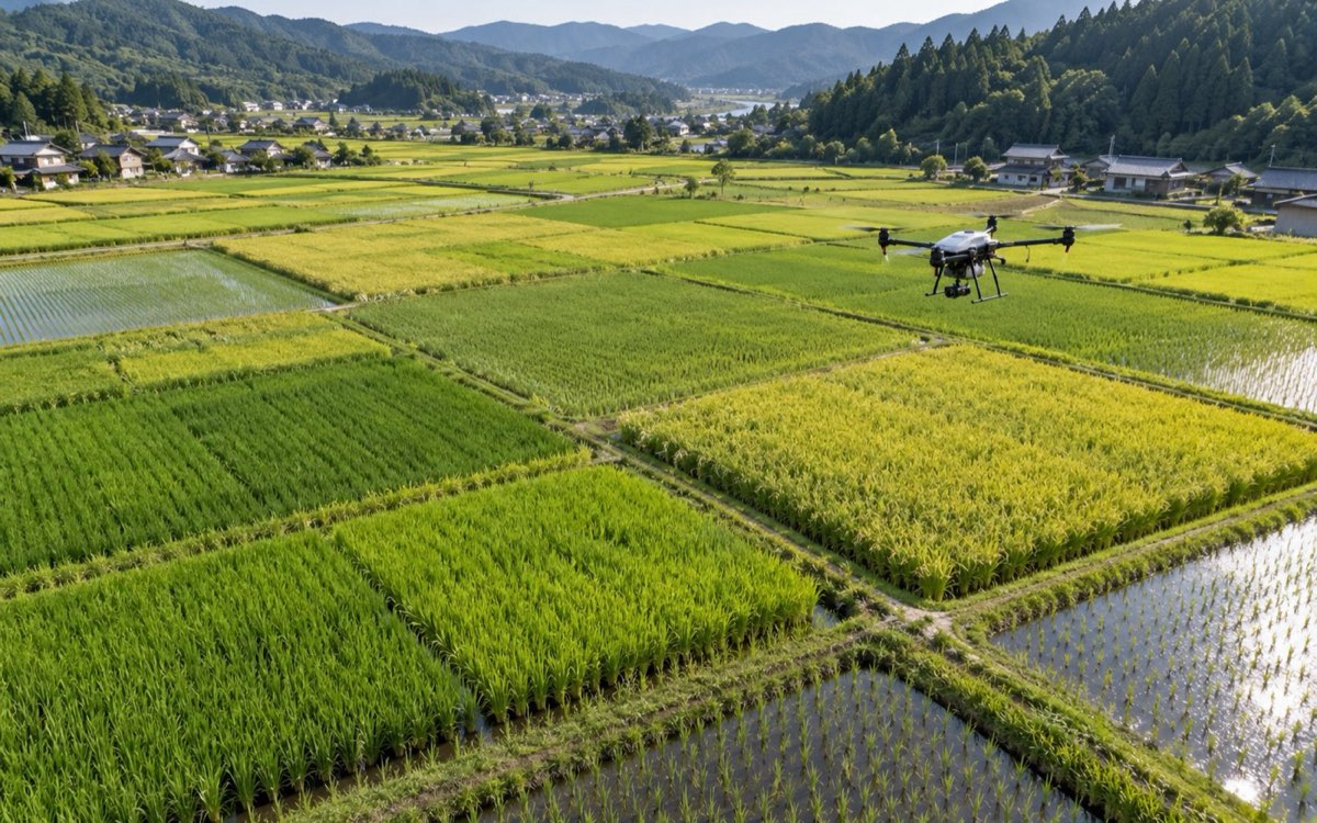 稲の生育状況を撮影するイメージ